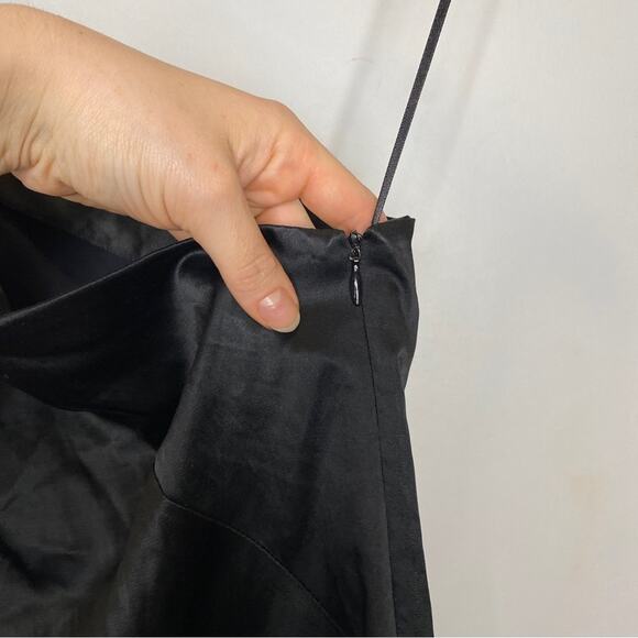 THEORY Sleeveless One Shoulder Mini Dress in Black Satin - Picture 5 of 8